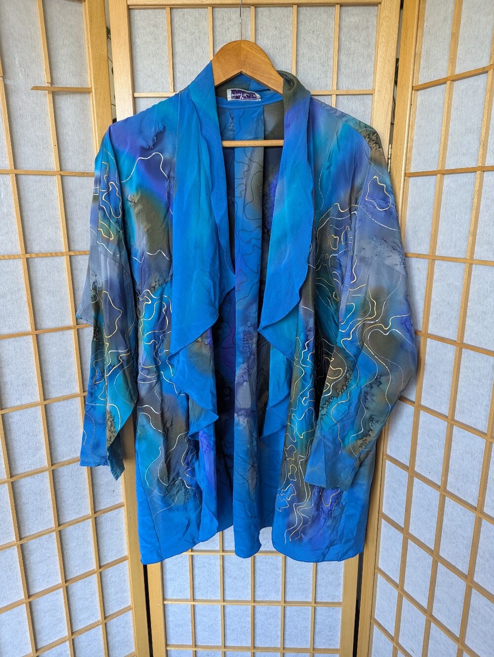 Louise Blumberg Jacket Waterfall Blue Wearable Art Lightweight Large XL
